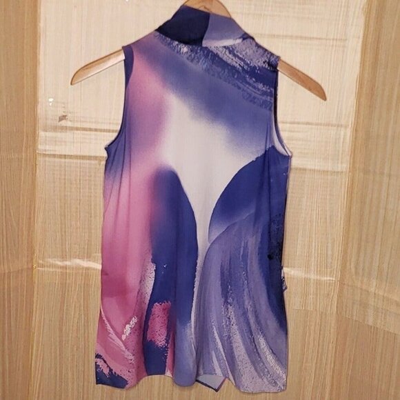 Alfani Petite Womens New Blue Purple Watercolor Sleeveless Blouse Small - Picture 2 of 6